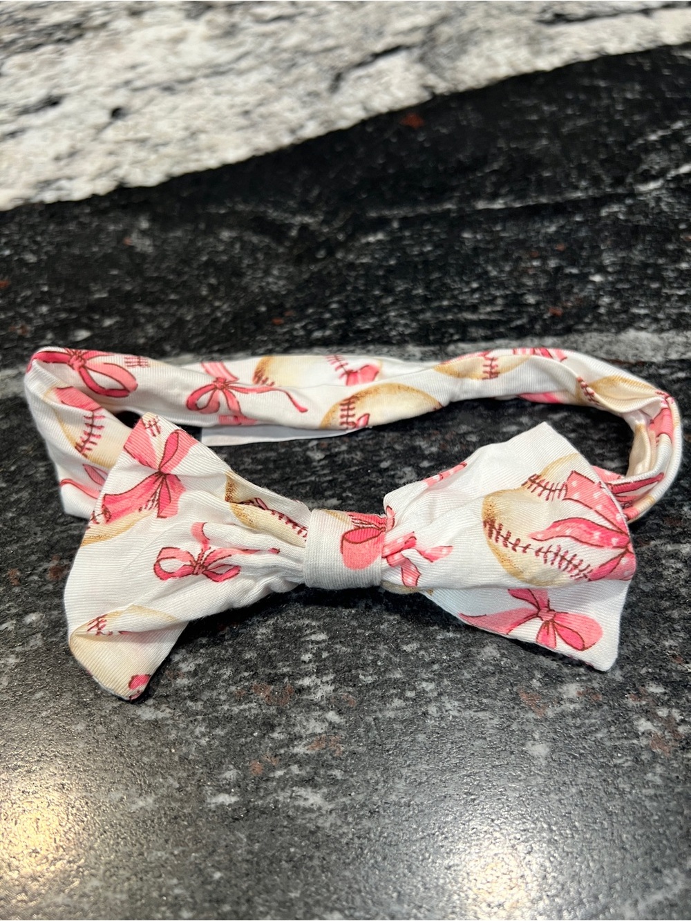 Bamboo Baby Bow Headband | Pink Baseball & Bows Print | 9M